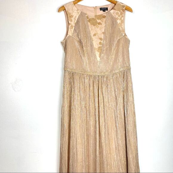 Tahari | Gold A Line Dress Sequins and Lace Shiny Metallic - Picture 1 of 13